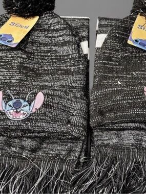 NWT Lot of 2 Disney Stitch Black and Gray Knit Hat+Scarf
Sets